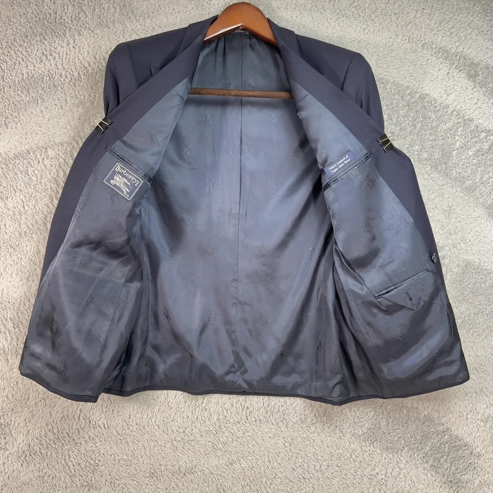 Vintage Burberrys Blazer Mens 46 Blue Wool Double Breasted Gold Button Made USA